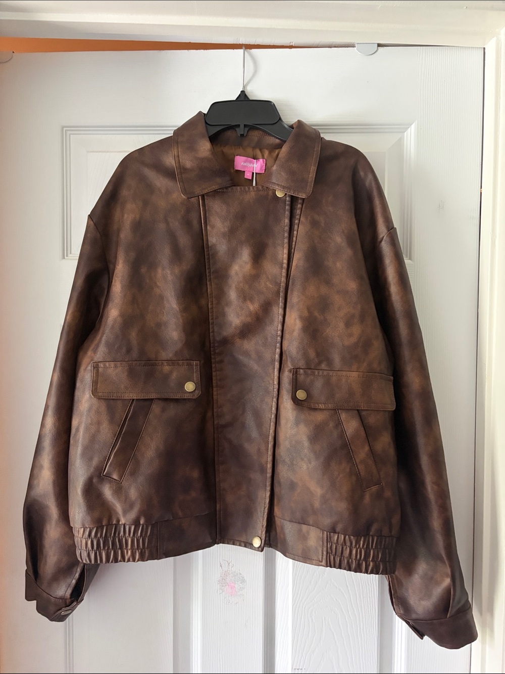 Edikted Brown Faux Leather Bomber Jacket